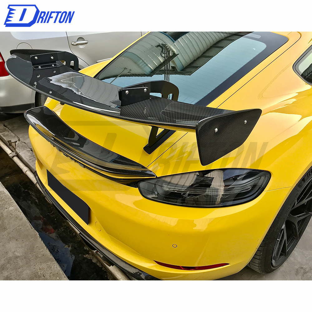GT4 Style Dry Carbon Fiber Rear Spoiler For Porsche 718 Cayman Boxster 2016-2019