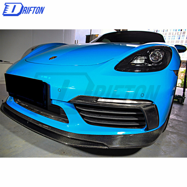 TechArt Style Carbon Fiber (Cfrp) Front Bumper Light Cover For Porsche 718 Cayman Boxster 2016-2020