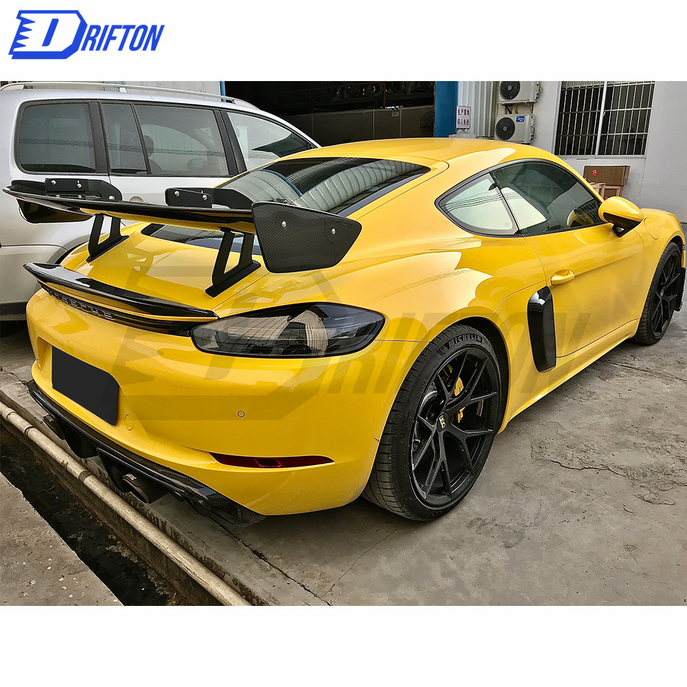 GT4 Style Dry Carbon Fiber Rear Spoiler For Porsche 718 Cayman Boxster 2016-2019