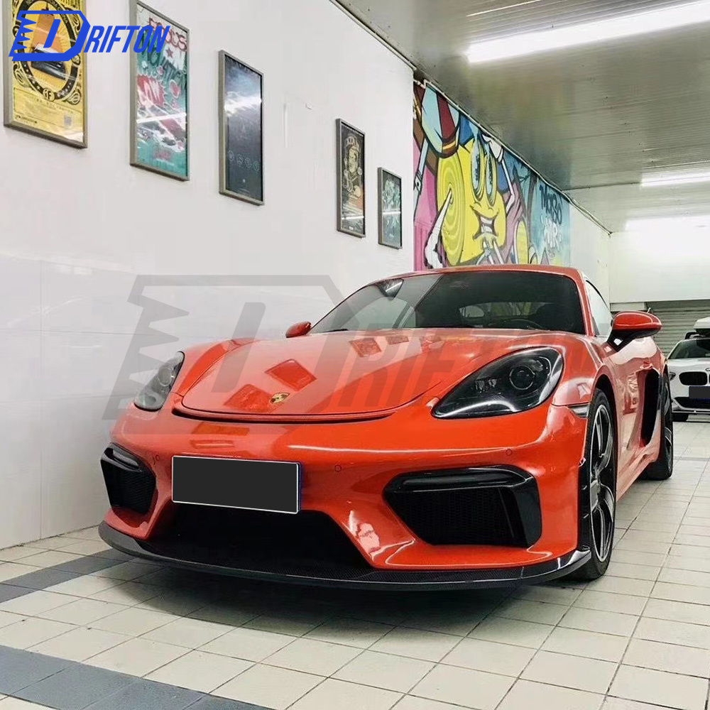 GT4 Style Half Dry Carbon Fiber Front Bumper For Porsche 718 Cayman Boxster 2016-2019