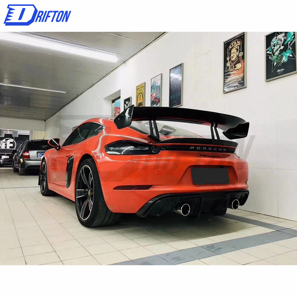 GT4 Style Dry Carbon Fiber Rear Spoiler For Porsche 718 Cayman Boxster 2016-2019