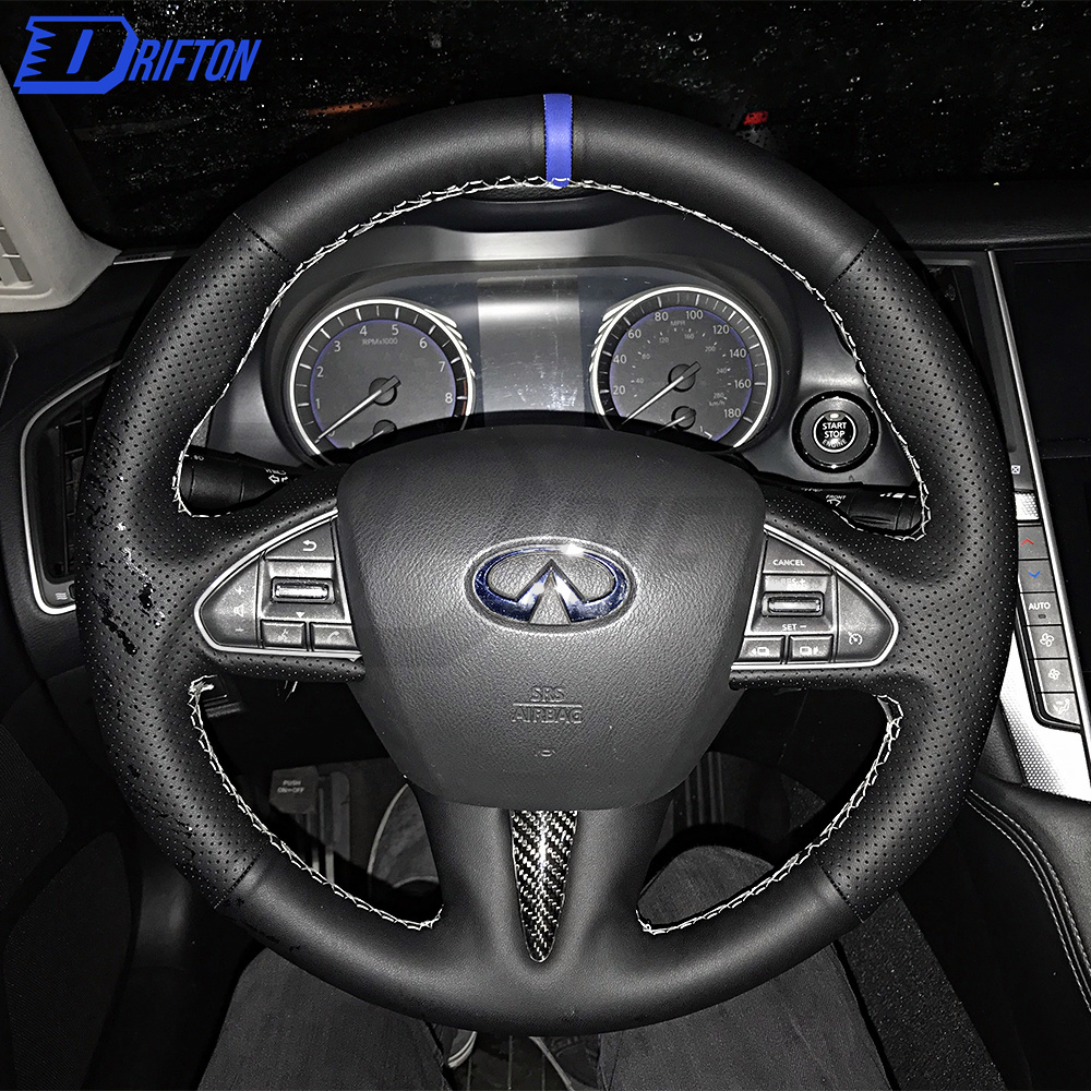 Carbon Fiber Steering Wheel Cover Trim For INFINITI Q50 2014-2017