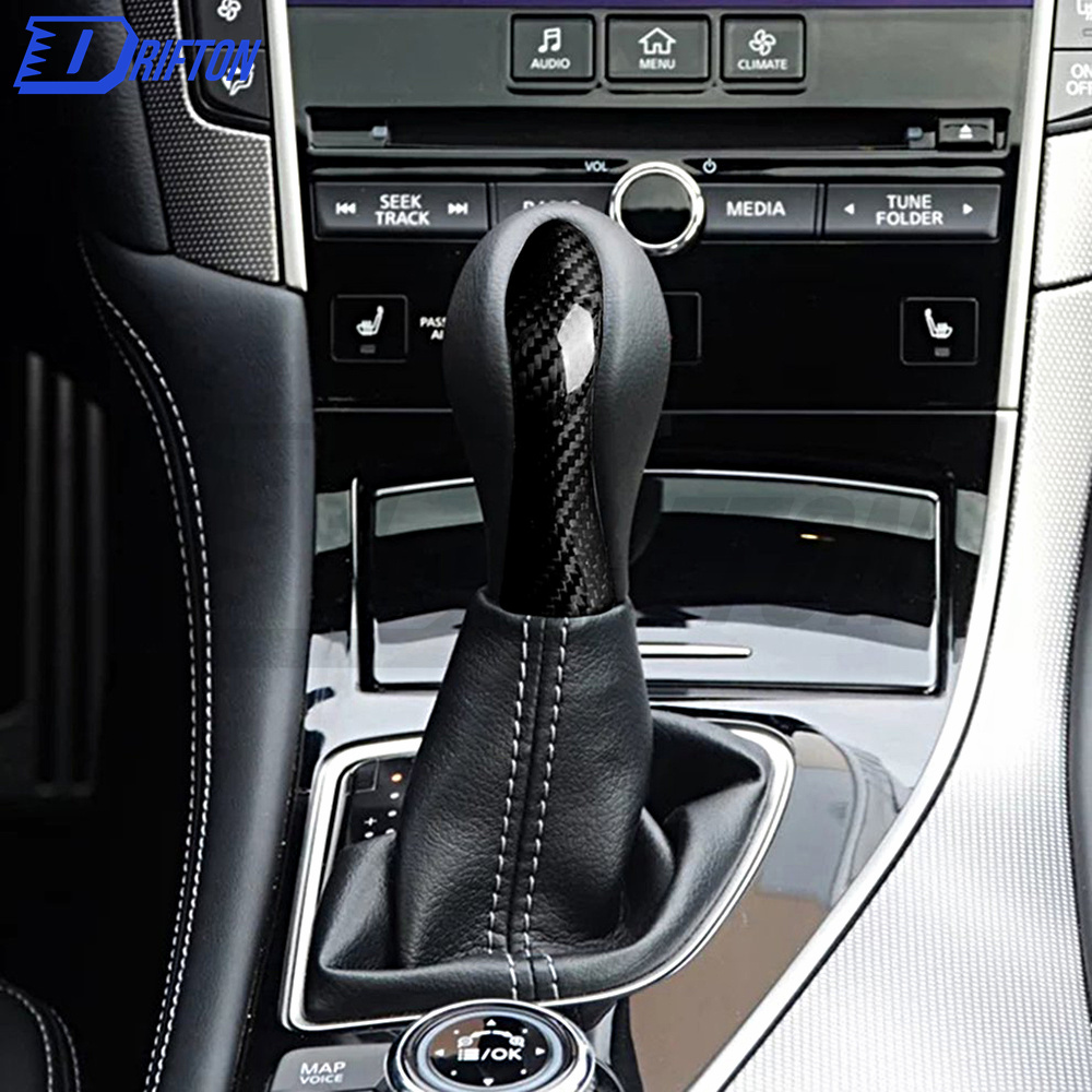 Dry Carbon Fiber Gear Shift Knob Trim For INFINITI Q50 2013-2017