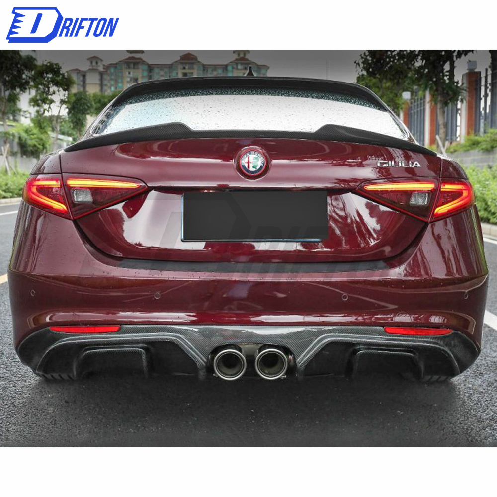 Carbon Fiber Rear Diffuser (Mid-tips) For Alfa Romeo Giulia Base Ti 2016-2018