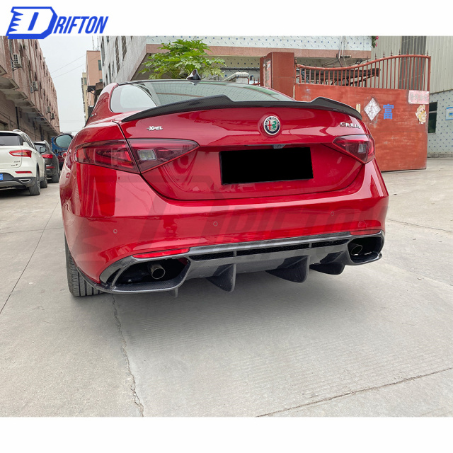 Quadrifoglio Style Carbon Fiber Rear Diffuser For Alfa Romeo Giulia Base Ti 2016-2018