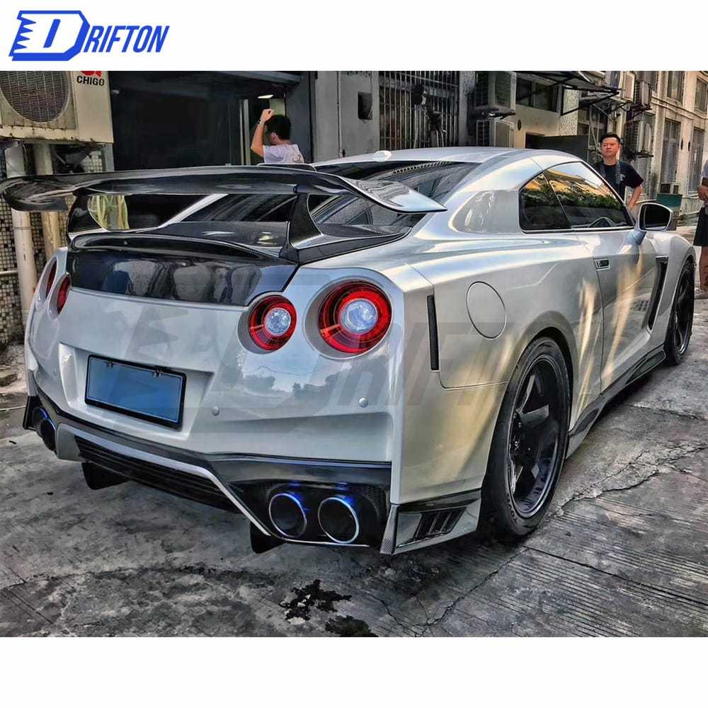Revozport Style Carbon Fiber Rear Spoiler Wing & Trunk Lid For Nissan R35 GTR 2008-2023