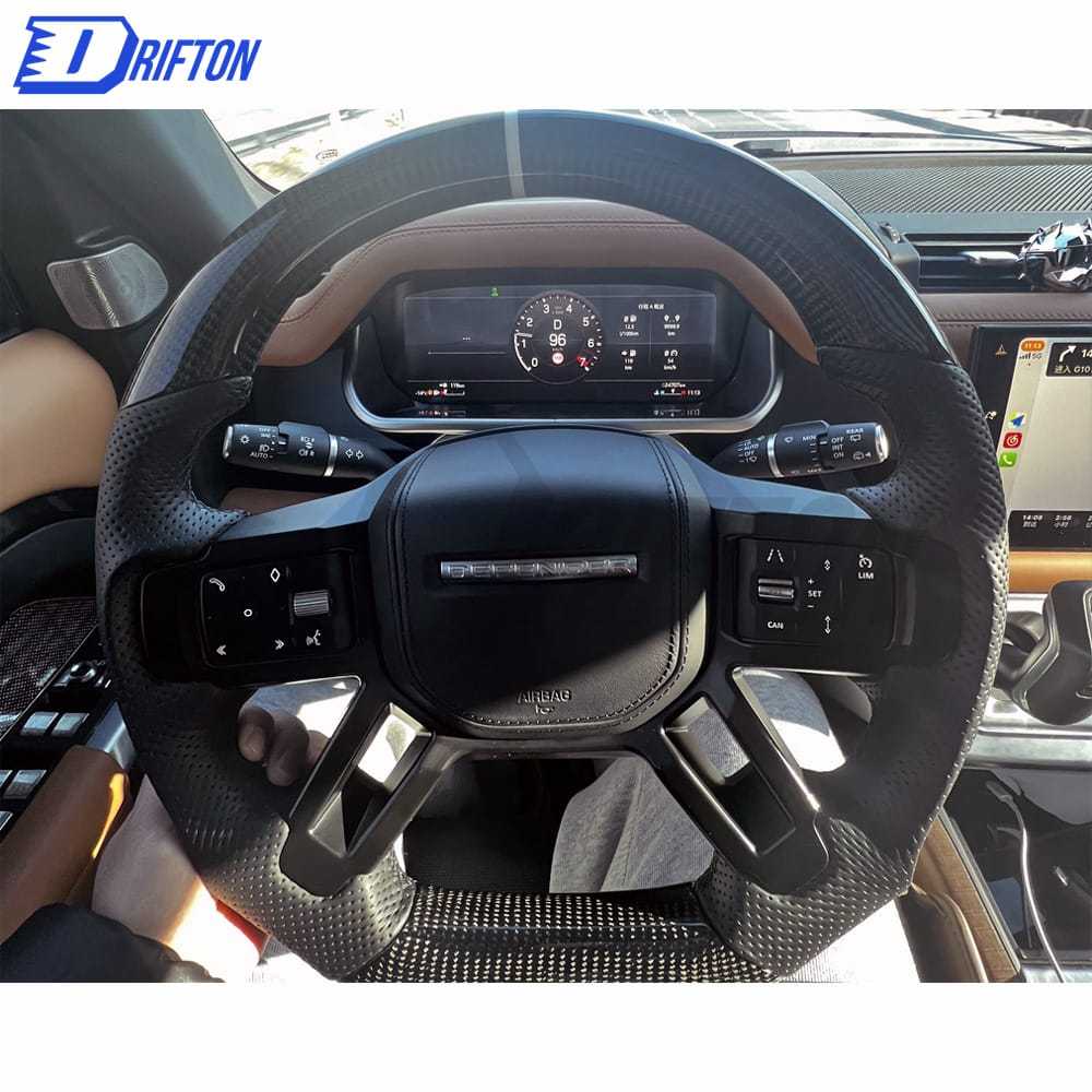 Customize Carbon Fiber & Perforated Leather Steering Wheel For Land Rover Defender 2020-2023