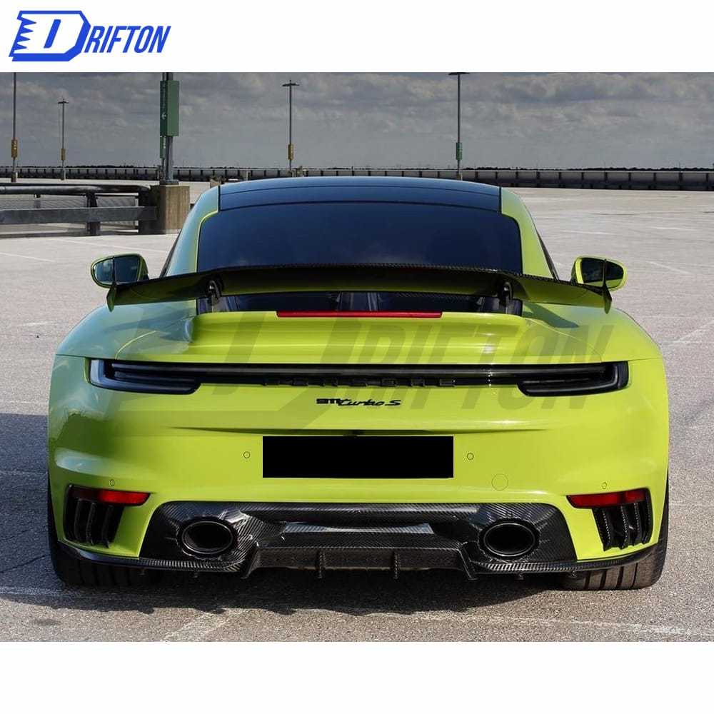 TopCar Style Dry Carbon Fiber Rear Spoiler With Primer Base With Engine Cover Set For Porsche 911 992 Carrera S 2019-2023