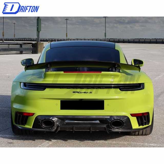 TopCar Style Dry Carbon Fiber Rear Spoiler With Primer Base With Engine Cover Set For Porsche 911 992 Carrera S 2019-2023