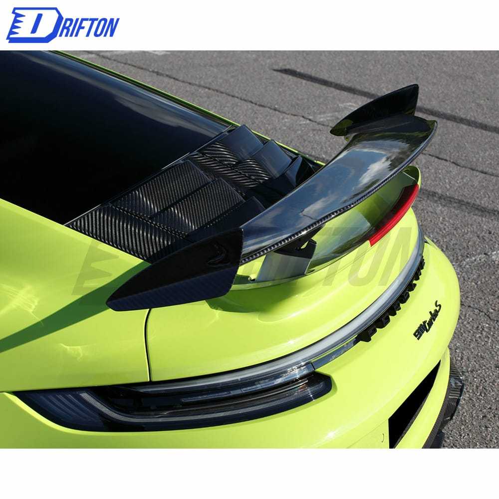TopCar Style Dry Carbon Fiber Rear Spoiler With Primer Base With Engine Cover Set For Porsche 911 992 Carrera S 2019-2023