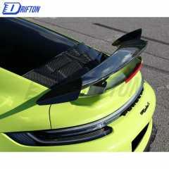 TopCar Style Dry Carbon Fiber Rear Spoiler With Primer Base With Engine Cover Set For Porsche 911 992 Carrera S 2019-2023