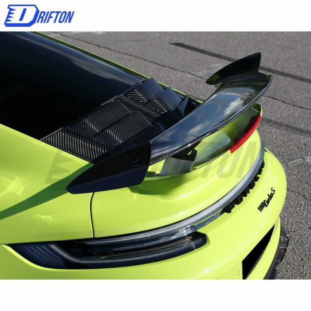 TopCar Style Dry Carbon Fiber Rear Spoiler With Primer Base With Engine Cover Set For Porsche 911 992 Carrera S 2019-2023