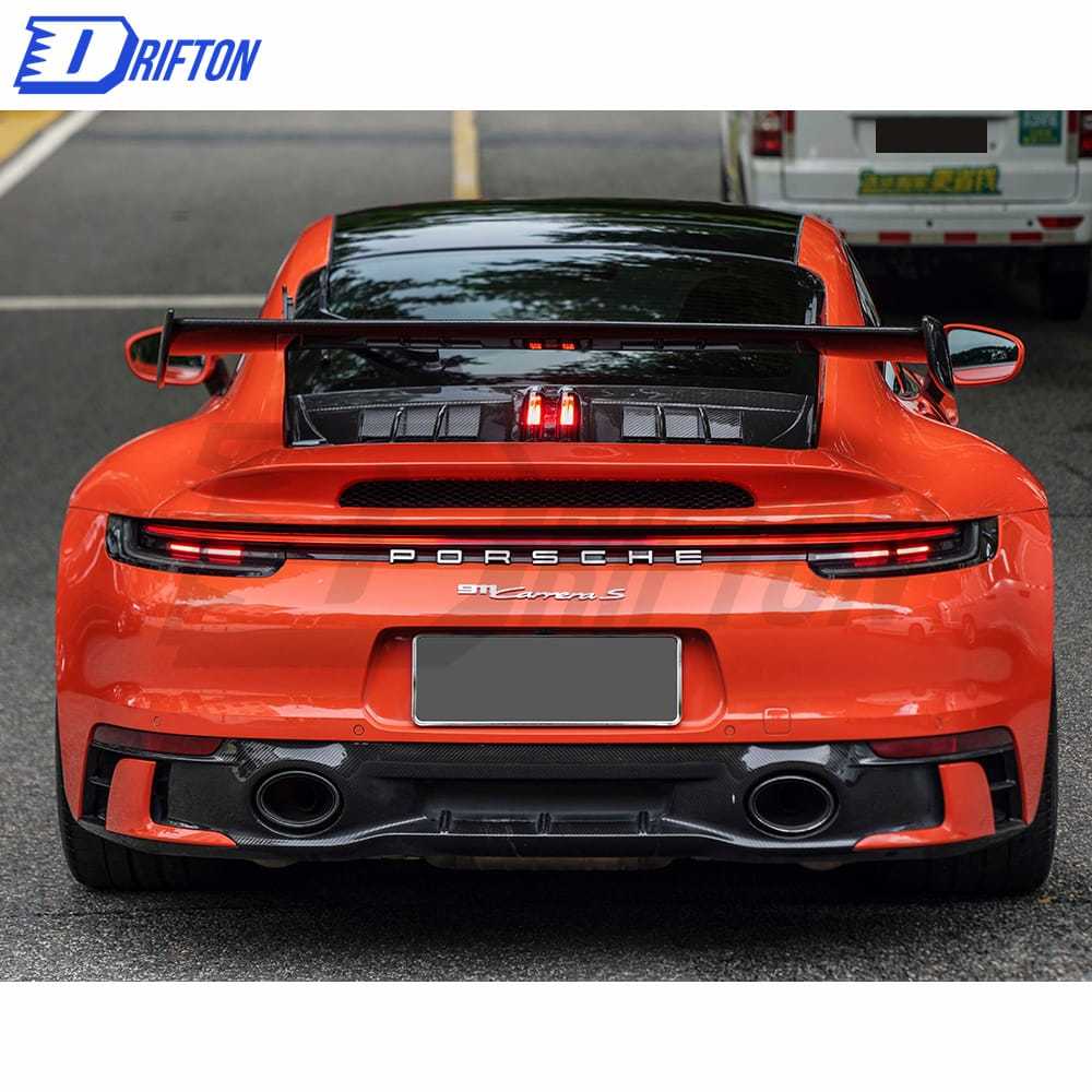 GT3 Style Full Dry Carbon Fiber Rear Spoiler & Engine Cover & Rear Trunk Set For Porsche 911 992 Carrera S 2019-2023