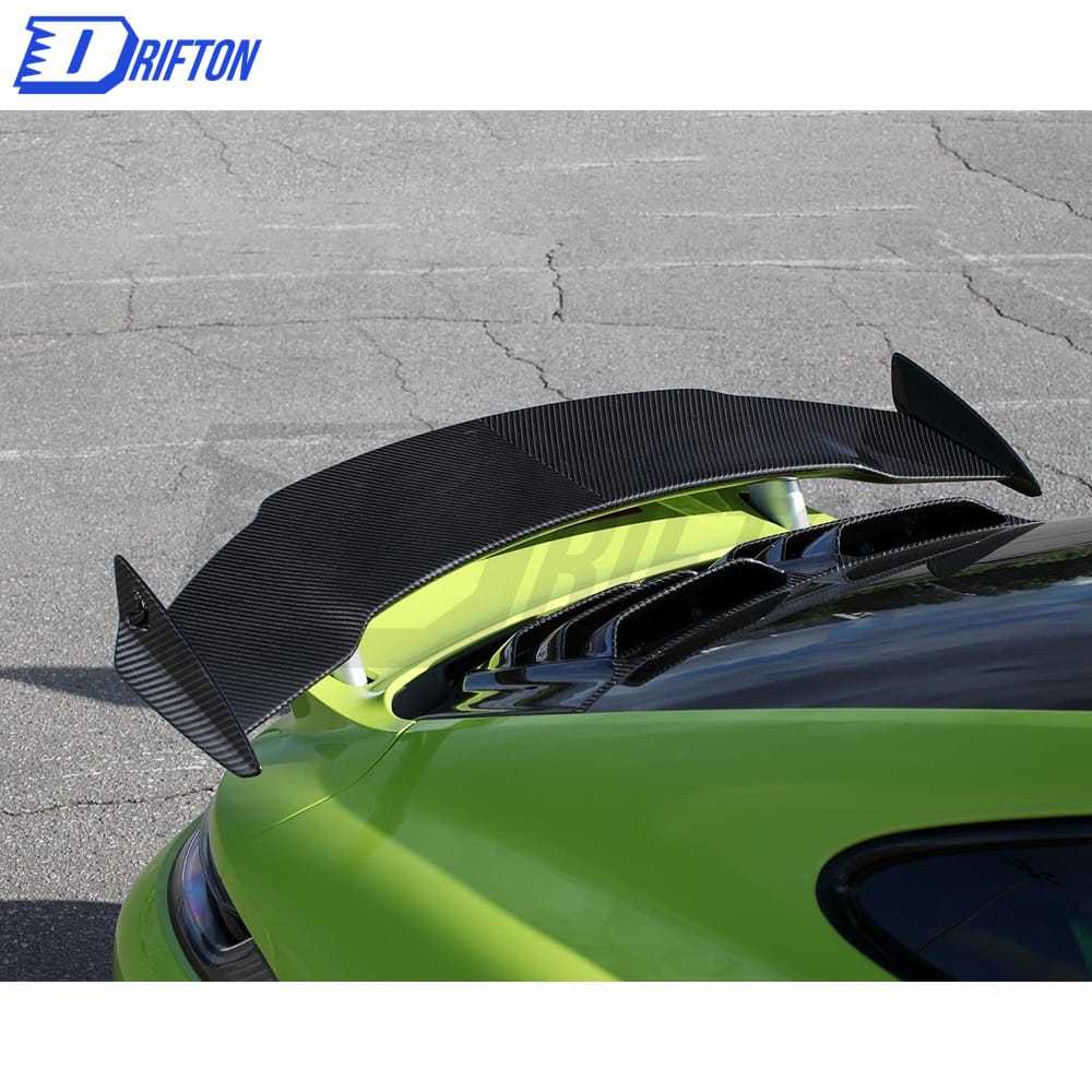 TopCar Style Dry Carbon Fiber Rear Spoiler With Primer Base With Engine Cover Set For Porsche 911 992 Carrera S 2019-2023
