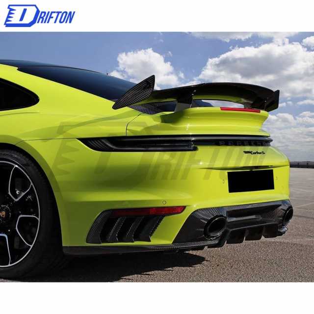 TopCar Style Dry Carbon Fiber Rear Spoiler With Primer Base With Engine Cover Set For Porsche 911 992 Carrera S 2019-2023