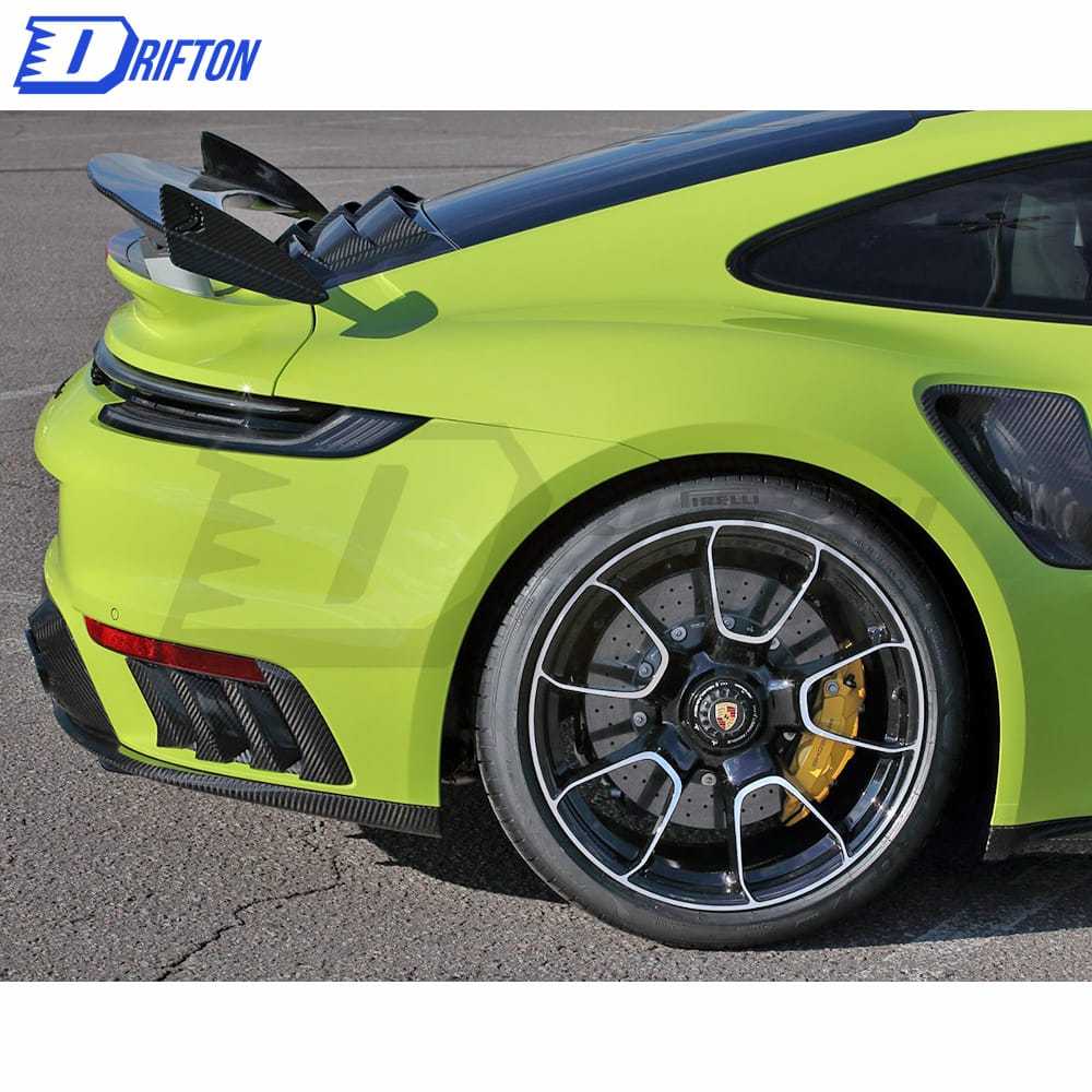TopCar Style Dry Carbon Fiber Rear Spoiler With Primer Base With Engine Cover Set For Porsche 911 992 Carrera S 2019-2023