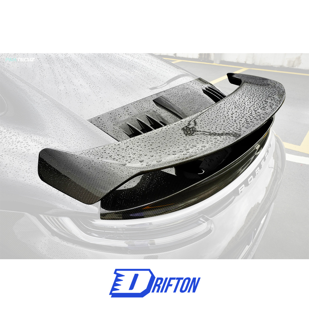 Paktechz Design Dry Carbon Fiber Rear Spoiler & Rear Engine Cover & Trunk For Porsche 911 992 Turbo S 2019-2023