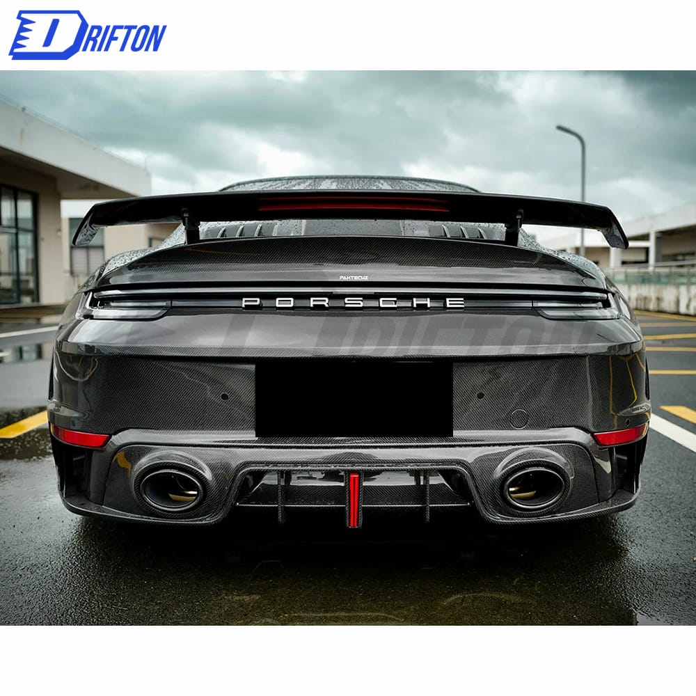 Paktechz Design Dry Carbon Fiber With Portion Primer Rear Bumper For Porsche 911 992 Turbo S 2019-2023