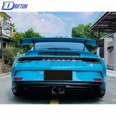 GT3 Style Dry Carbon Fiber Rear Spoiler & Engine Cover & Primed Rear Trunk Set For Porsche 911 992 Carrera S 2019-2023