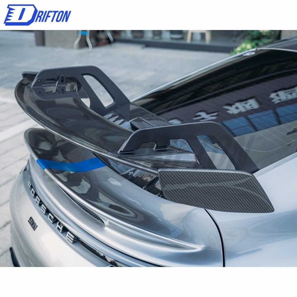 GT3 Style Primed Dry Carbon Fiber Rear Spoiler Base Rear Spoiler & Engine Cover & Rear Trunk Set For Porsche 911 992 Carrera S 2019-2023