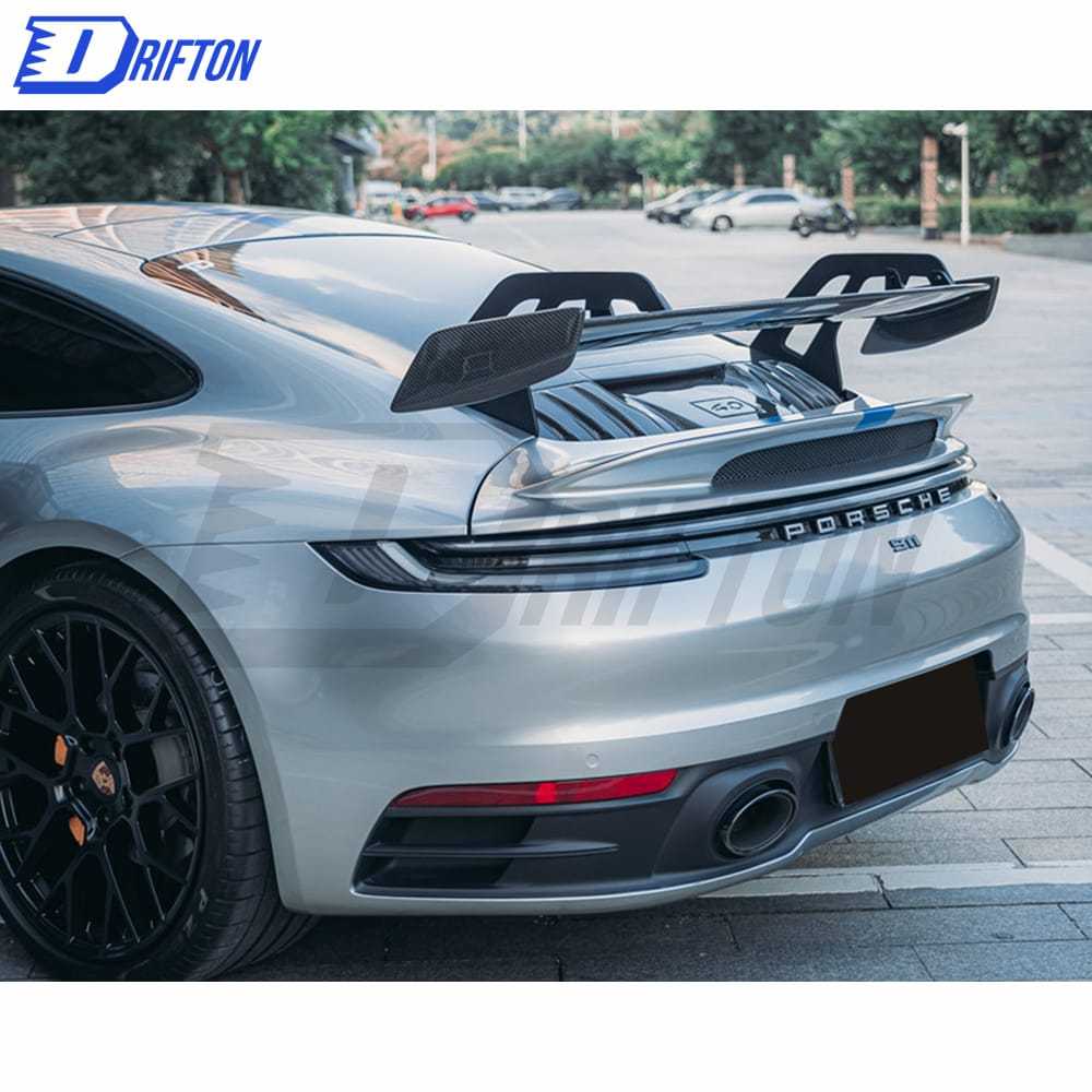 GT3 Style Primed Dry Carbon Fiber Rear Spoiler Base Rear Spoiler & Engine Cover & Rear Trunk Set For Porsche 911 992 Carrera S 2019-2023