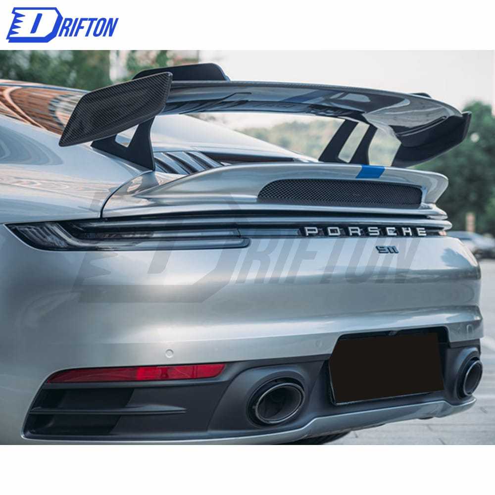 GT3 Style Primed Dry Carbon Fiber Rear Spoiler Base Rear Spoiler & Engine Cover & Rear Trunk Set For Porsche 911 992 Carrera S 2019-2023