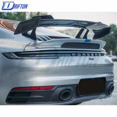 GT3 Style Primed Dry Carbon Fiber Rear Spoiler Base Rear Spoiler & Engine Cover & Rear Trunk Set For Porsche 911 992 Carrera S 2019-2023