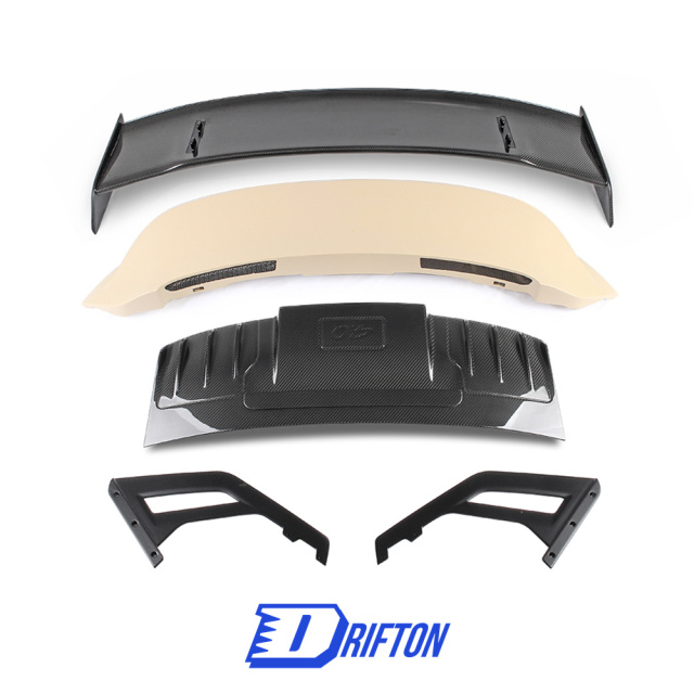 GT3 Style Dry Carbon Fiber Rear Spoiler & Engine Cover & Primed Rear Trunk Set For Porsche 911 992 Carrera S 2019-2023