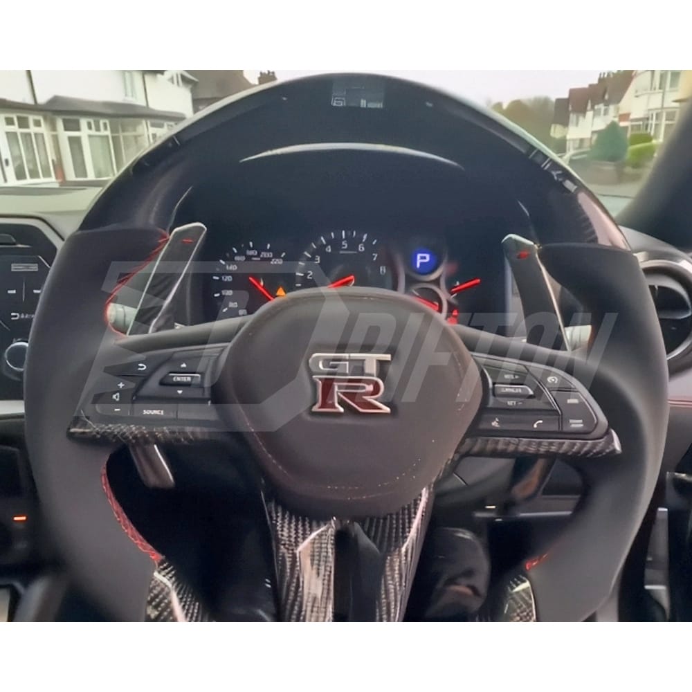 Customize Style Carbon Fiber Shift Light Steering Wheel With Center Trim And Shift Paddle (Perforated) For Nissan R35 GTR 2017-2019