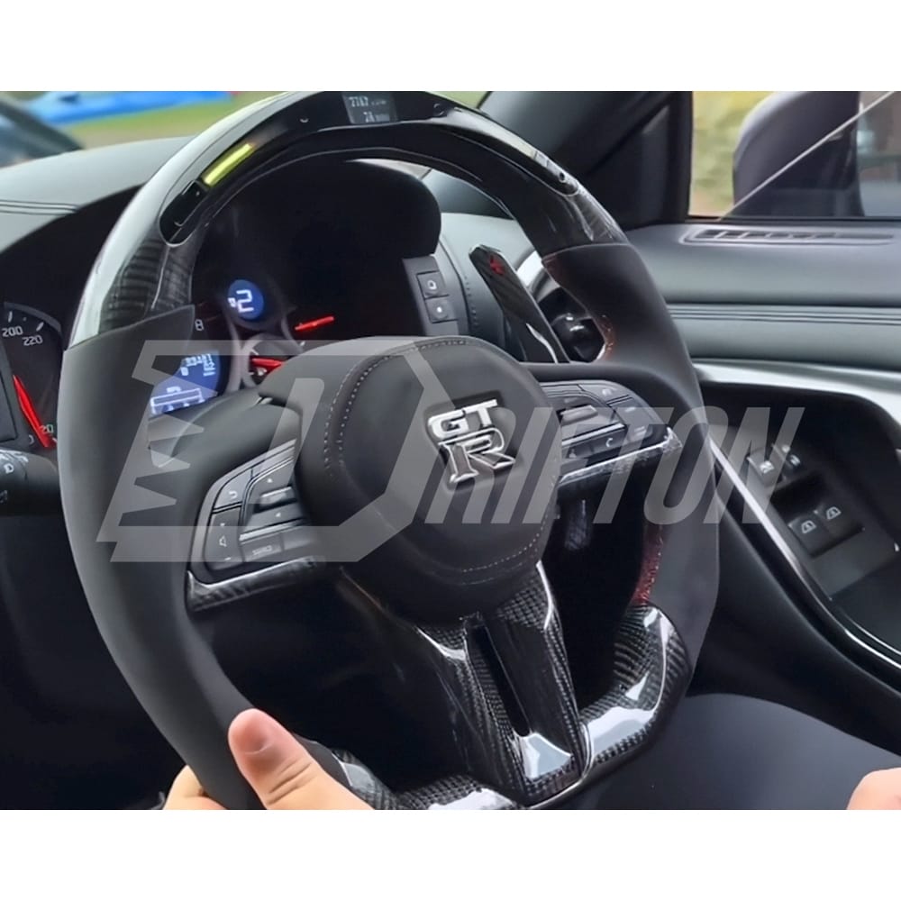 Customize Style Carbon Fiber Shift Light Steering Wheel With Center Trim And Shift Paddle (Perforated) For Nissan R35 GTR 2017-2019