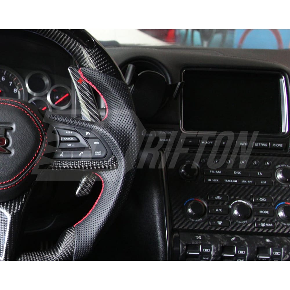 Customize Style Carbon Fiber Shift Light Steering Wheel With Center Trim And Shift Paddle (Perforated) For Nissan R35 GTR 2017-2019