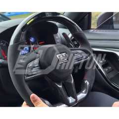 Customize Style Carbon Fiber Shift Light Steering Wheel With Center Trim And Shift Paddle (Perforated) For Nissan R35 GTR 2017-2019