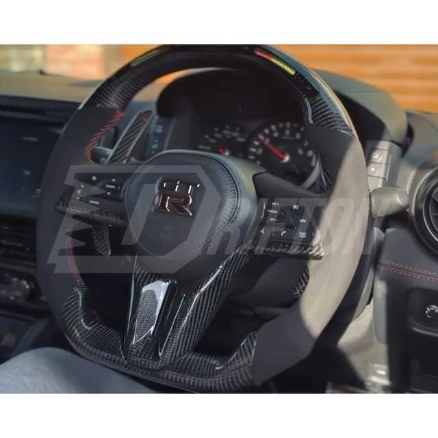 Customize Style Carbon Fiber Shift Light Steering Wheel With Center Trim And Shift Paddle (Perforated) For Nissan R35 GTR 2017-2019