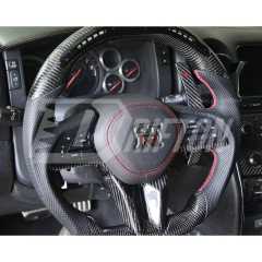 Customize Style Carbon Fiber Shift Light Steering Wheel With Center Trim And Shift Paddle (Perforated) For Nissan R35 GTR 2017-2019