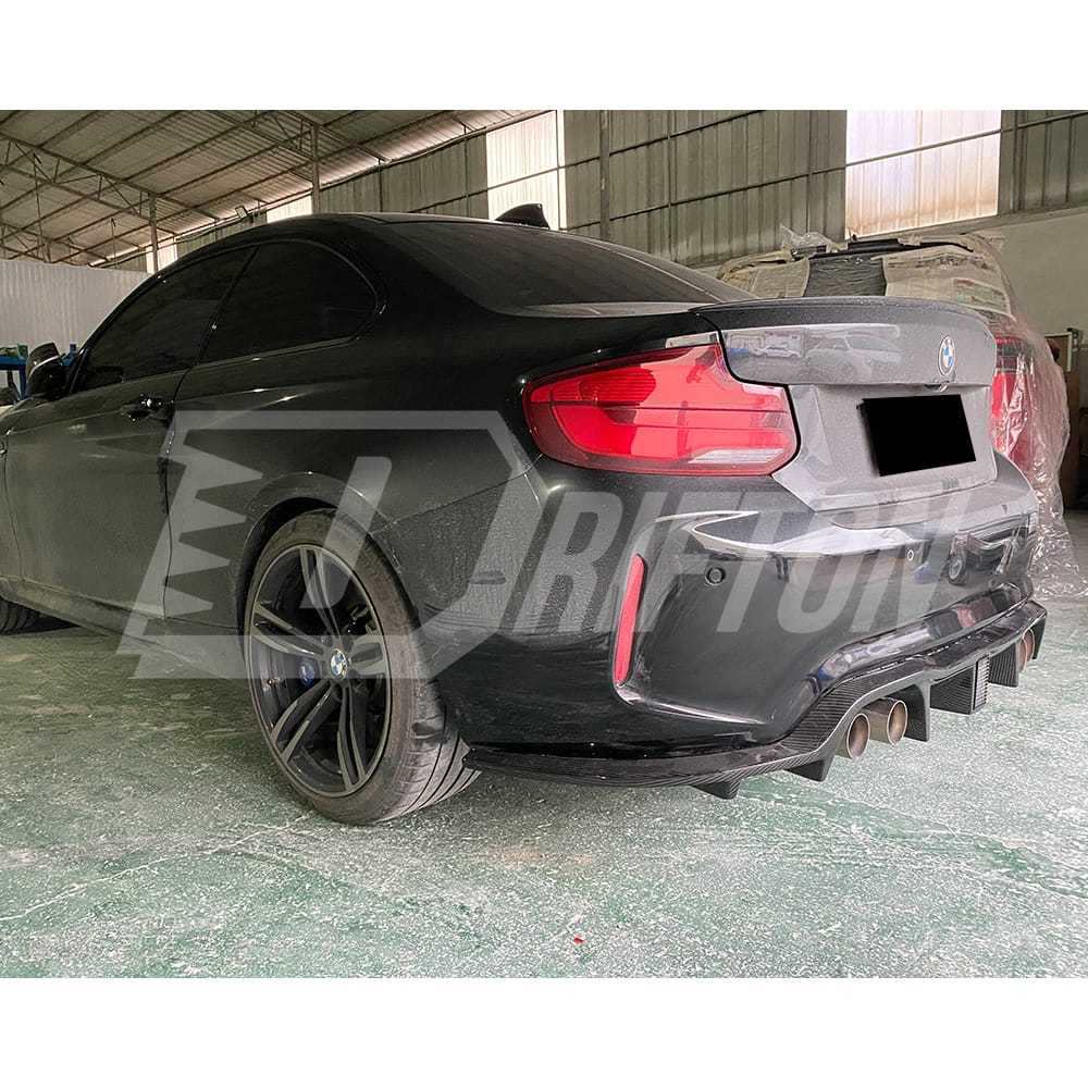 Drifton Style Dry Carbon Fiber Rear Diffuser With Light For BMW F87 M2 M2C 2016-2019