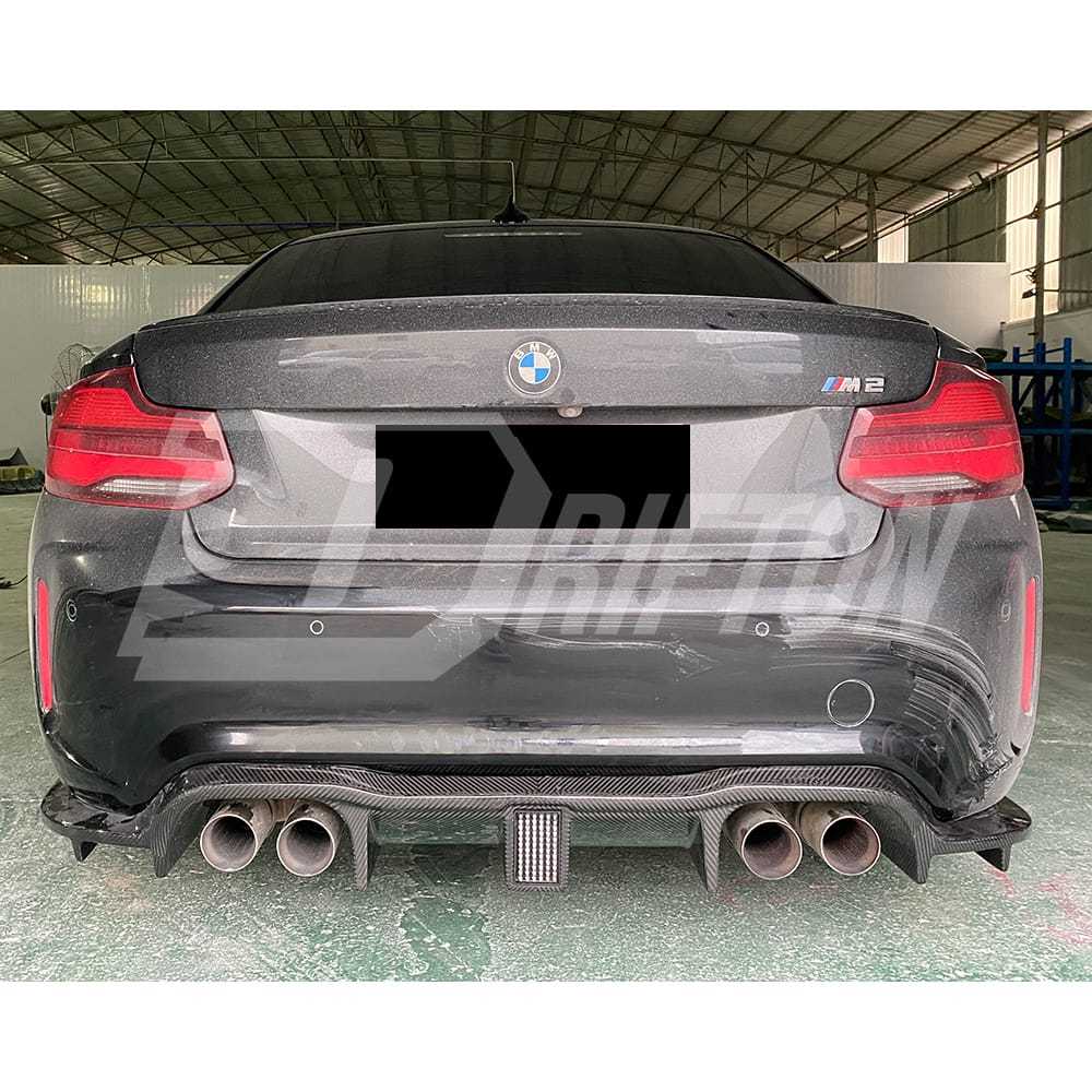 Drifton Style Dry Carbon Fiber Rear Diffuser With Light For BMW F87 M2 M2C 2016-2019