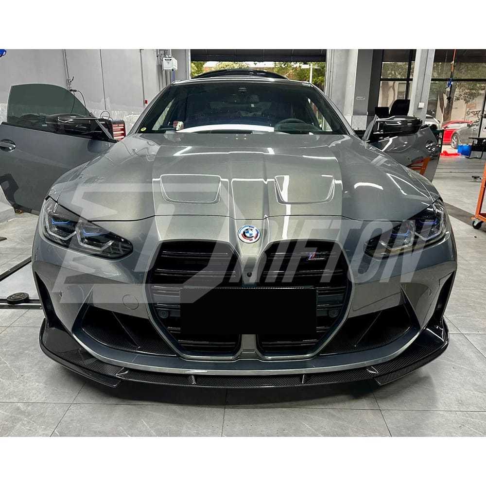 3D Style Dry Carbon Fiber Front Lip With Side Splitters For BMW G82 M4 G80 M3 2020-2024