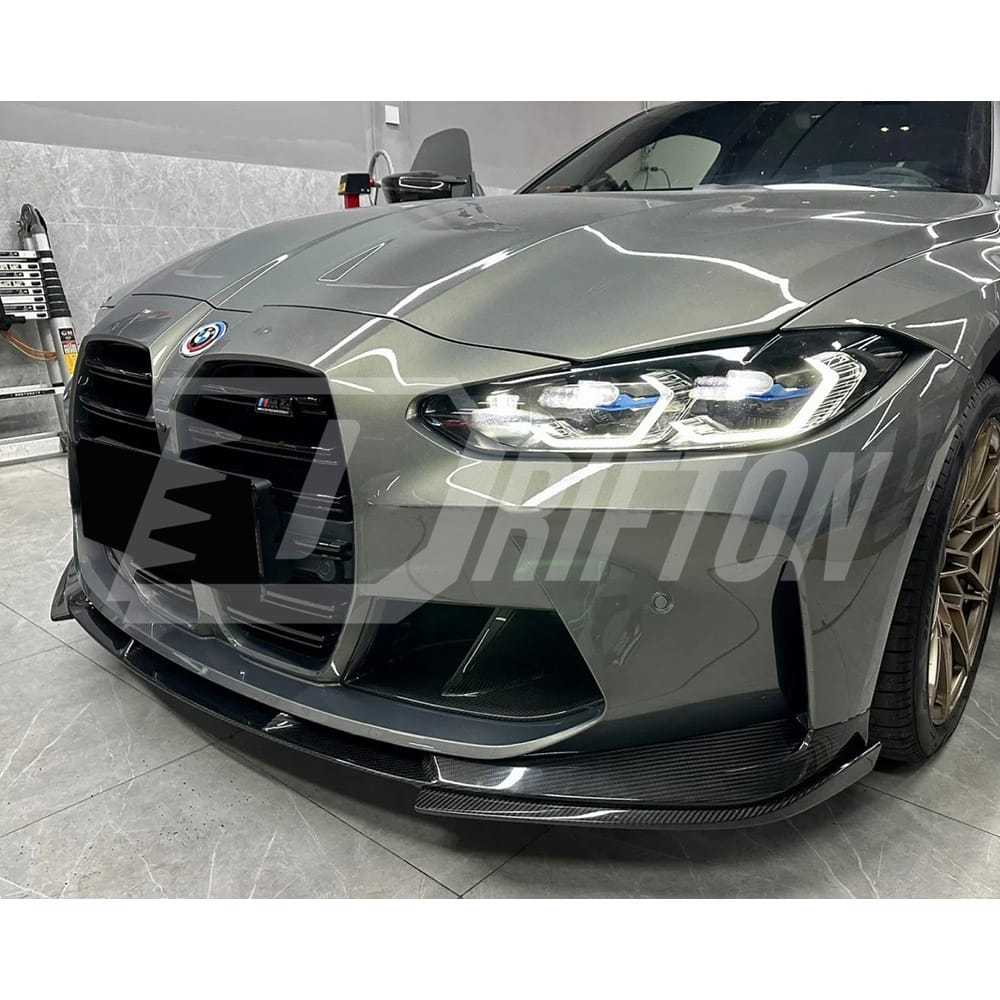 3D Style Dry Carbon Fiber Front Lip With Side Splitters For BMW G82 M4 G80 M3 2020-2024