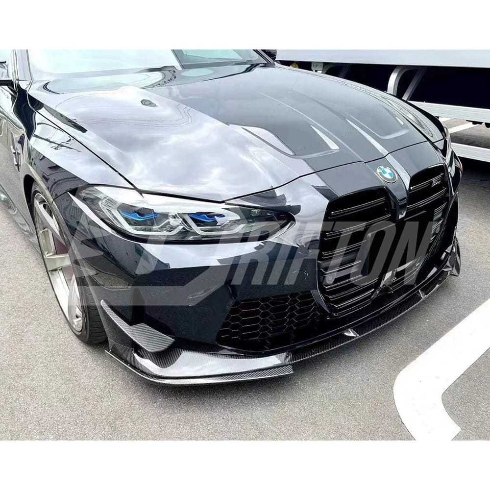 3D Style Dry Carbon Fiber Front Lip With Side Splitters For BMW G82 M4 G80 M3 2020-2024