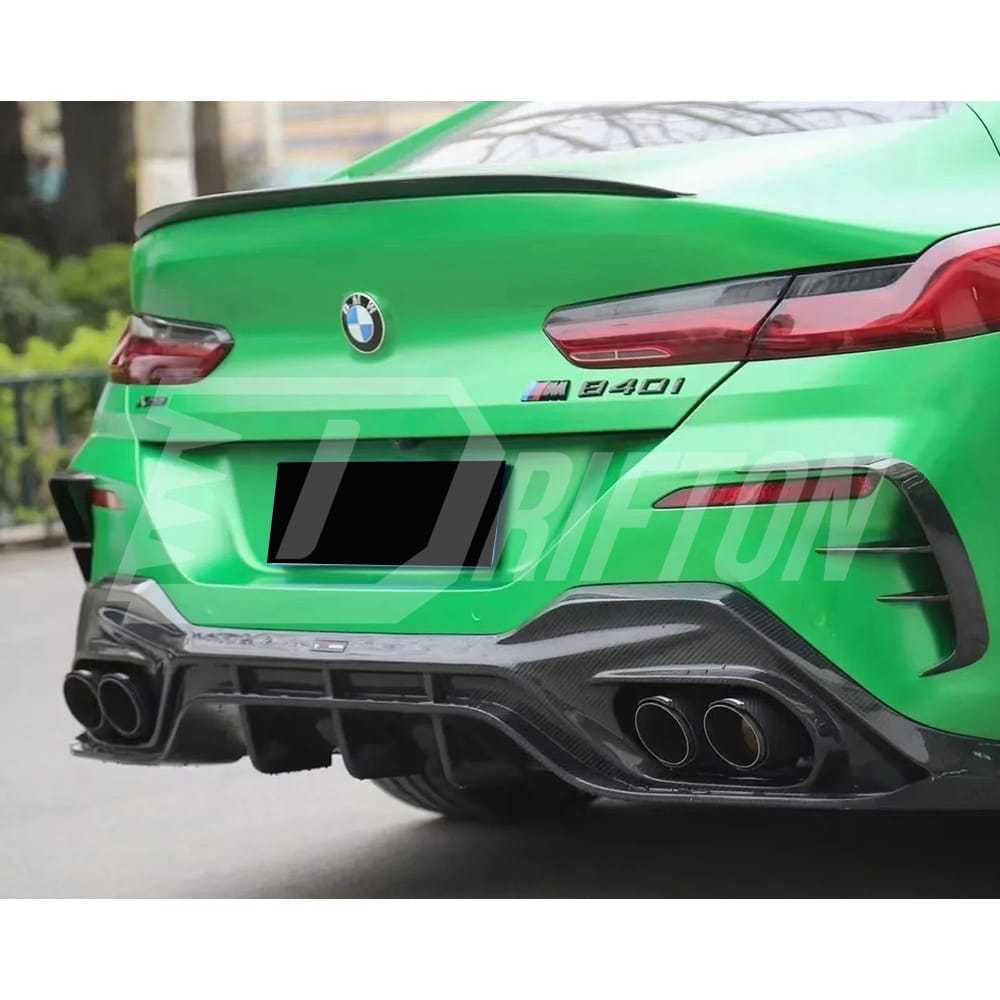 TAKD V2 Style Dry Carbon Fiber Rear Bumper Vent Trim Canards For BMW 8 Series G16 2018-2025