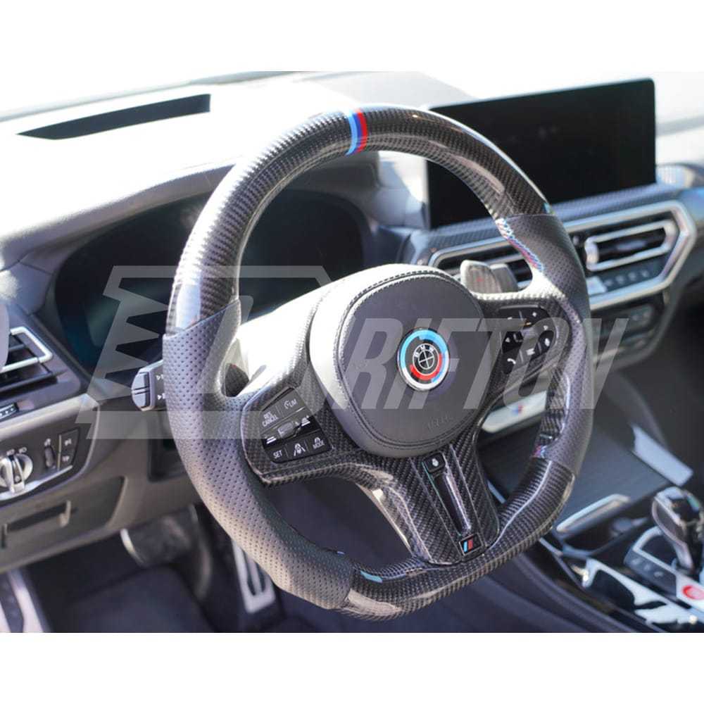 Carbon Fiber Steering Wheel Replacement Center Trim Cover For BMW G82 M4 G80 M3 2020-2024