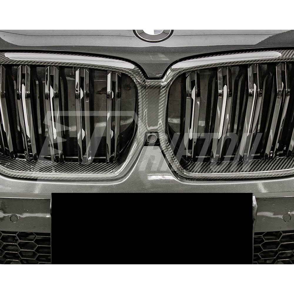 Double Slat Style Dry Carbon Fiber Front Bumper Grille For BMW F96 X6M 2019-2023