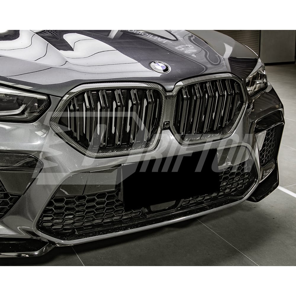 Double Slat Style Dry Carbon Fiber Front Bumper Grille For BMW F96 X6M 2019-2023