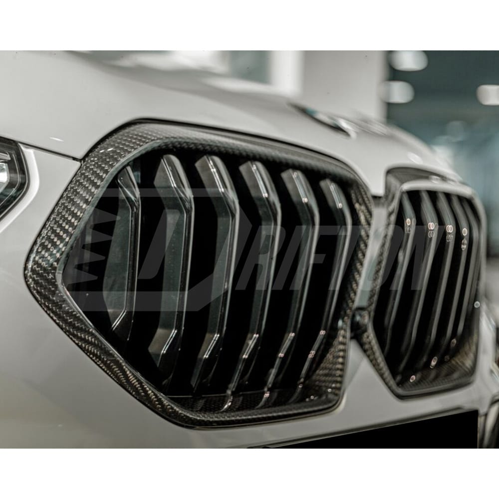 Single Slat Style Dry Carbon Fiber Front Bumper Grille For BMW F96 X6M 2019-2023