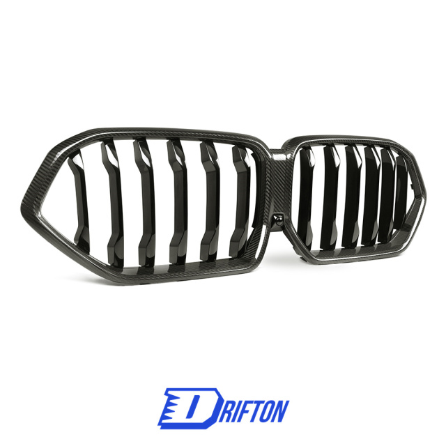 Single Slat Style Dry Carbon Fiber Front Bumper Grille For BMW F96 X6M 2019-2023