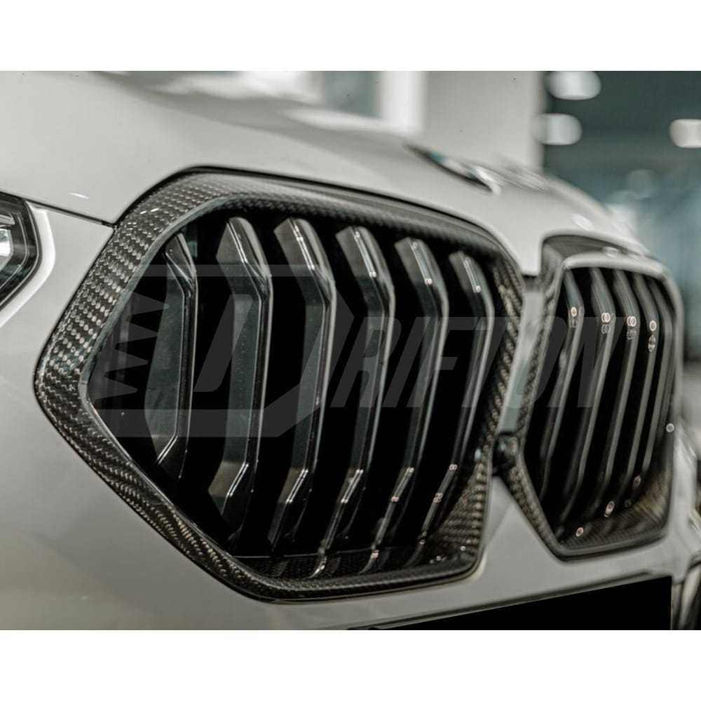 Single Slat Style Dry Carbon Fiber Front Bumper Grille For BMW F96 X6M 2019-2023