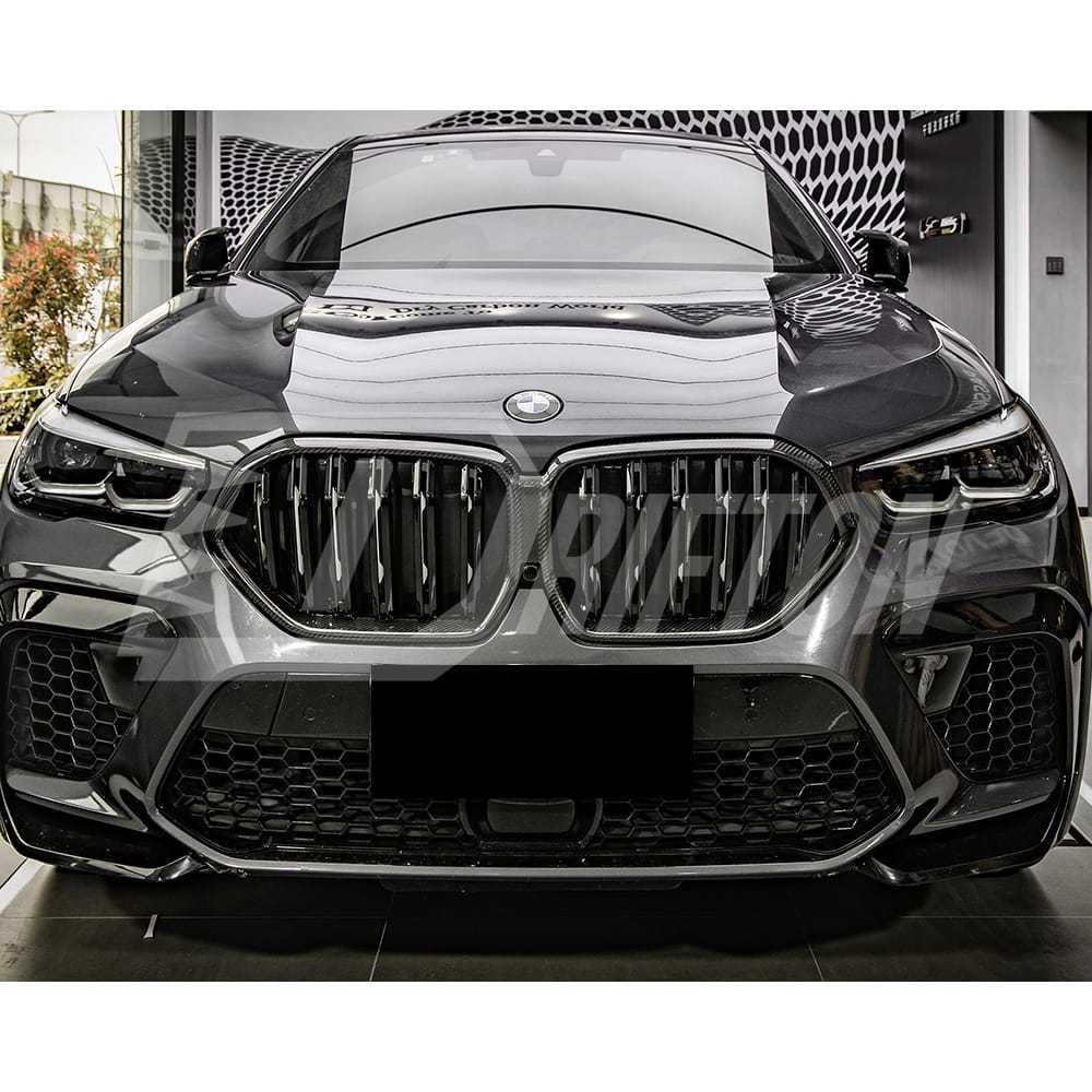 Double Slat Style Dry Carbon Fiber Front Bumper Grille For BMW F96 X6M 2019-2023
