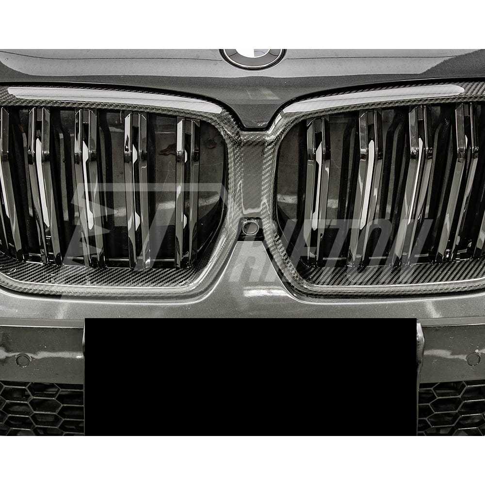 Double Slat Style Dry Carbon Fiber Front Bumper Grille For BMW F96 X6M 2019-2023
