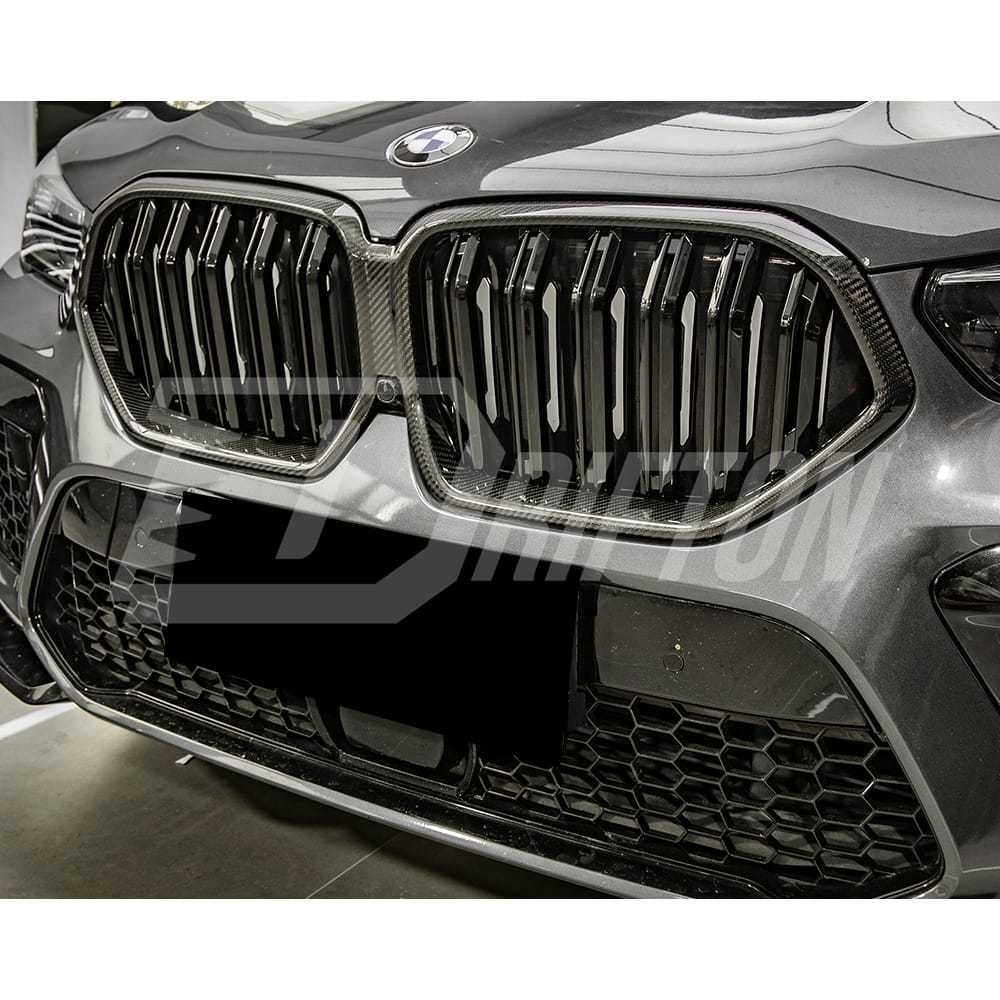 Double Slat Style Dry Carbon Fiber Front Bumper Grille For BMW F96 X6M 2019-2023