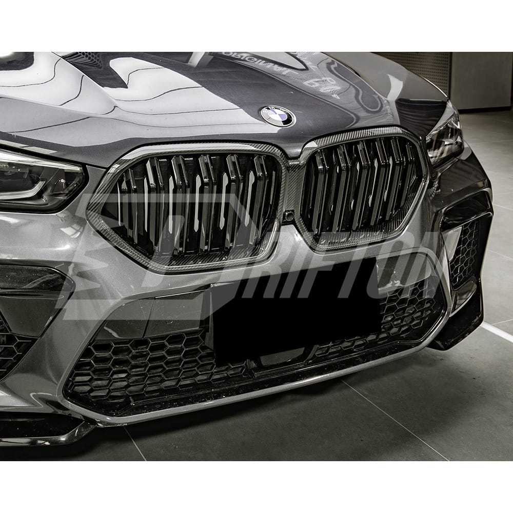 Double Slat Style Dry Carbon Fiber Front Bumper Grille For BMW F96 X6M 2019-2023